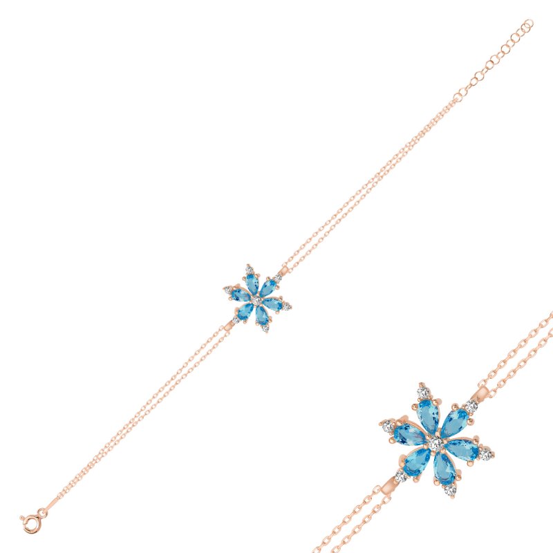 Lotus Flower Aquamarine CZ Bracelet - B102361