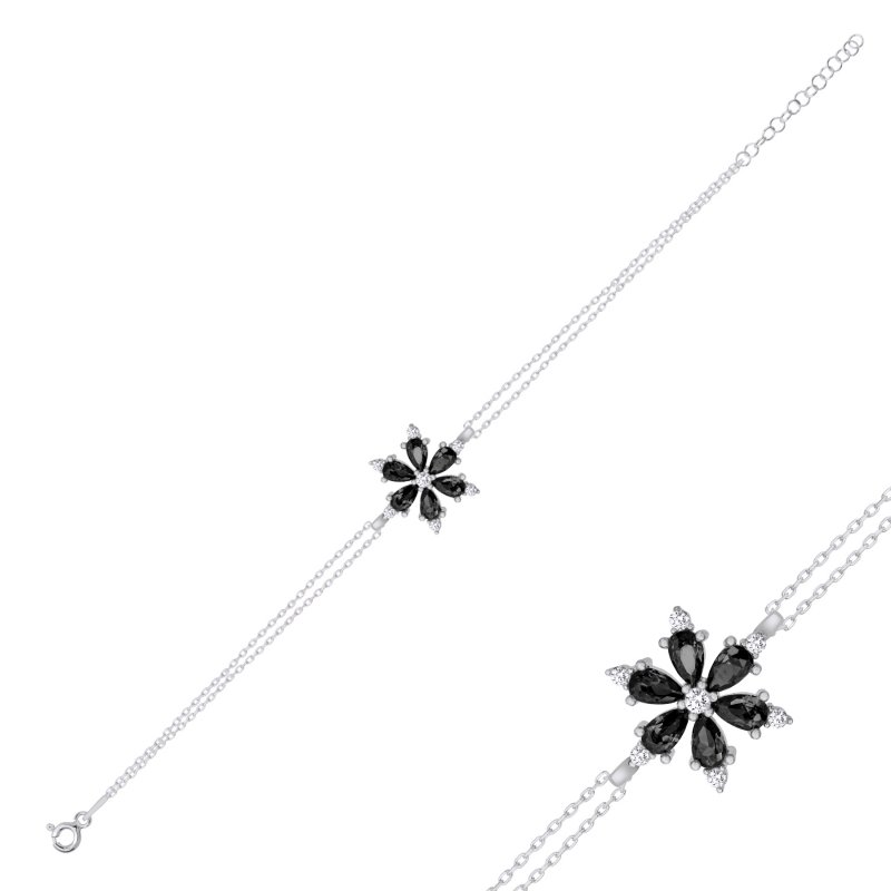 Lotus Flower Black CZ Bracelet - B102362