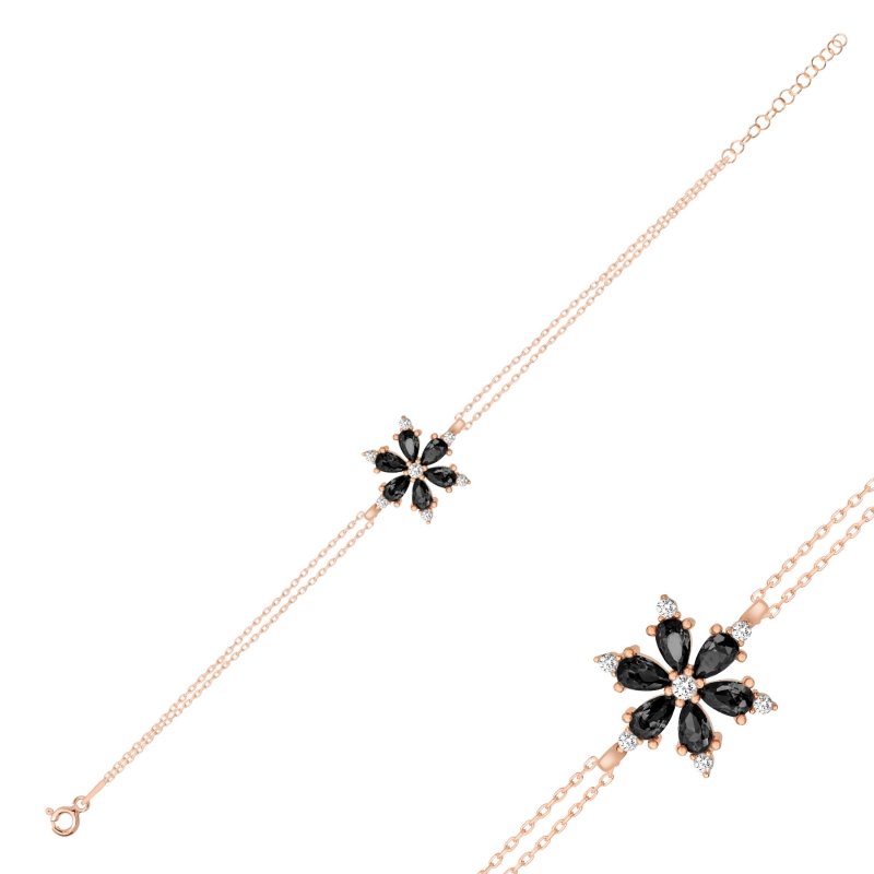 Lotus Flower Black CZ Bracelet - B102362