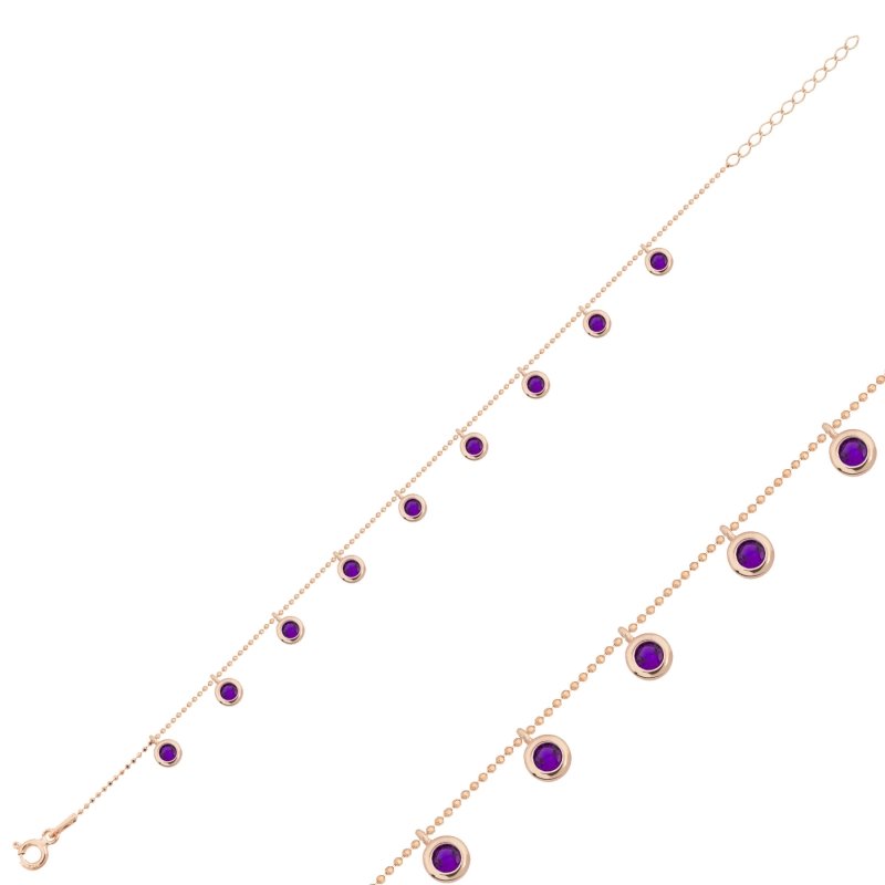 Amethyst CZ Dangle Charm Bracelet - B102371