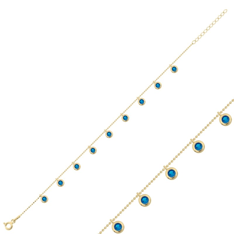 Akuamarin Zirkon Taşlı Sallantılı Şans Bilekliği - B102374