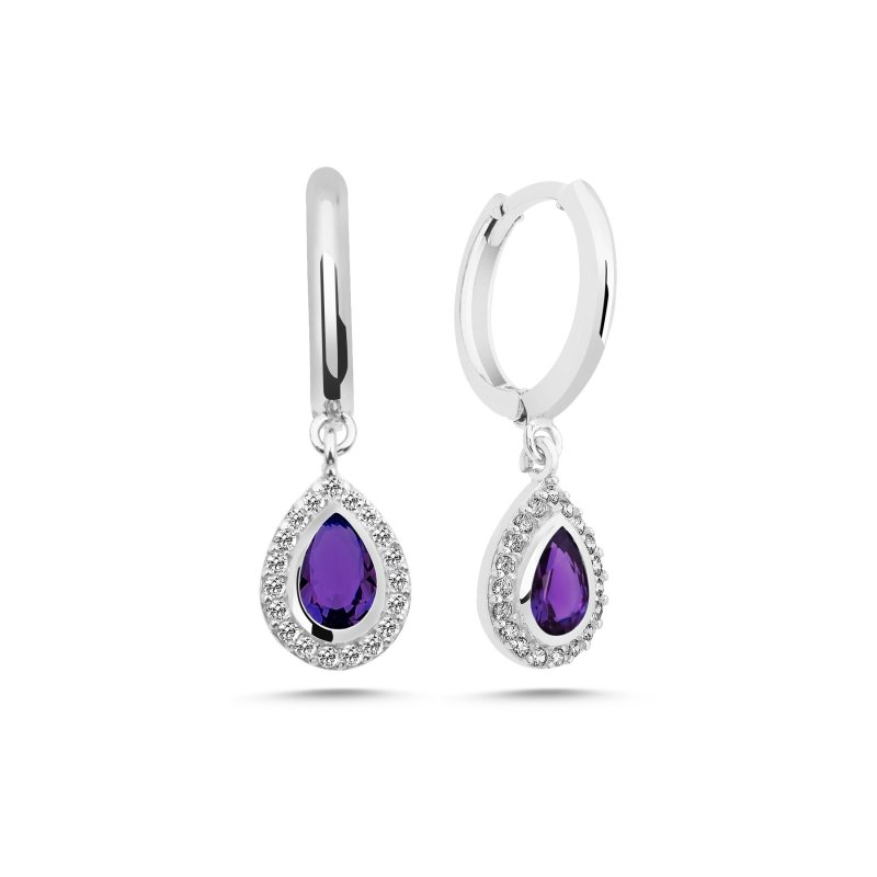 Amethyst CZ Huggie Hoop Earrings - E102392