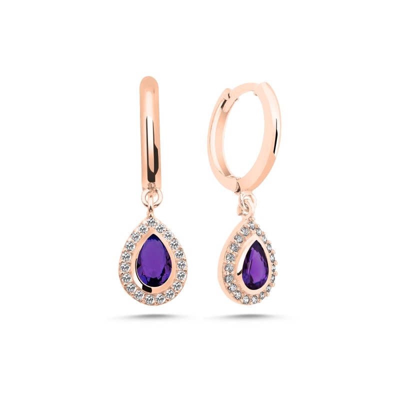 Amethyst CZ Huggie Hoop Earrings - E102392