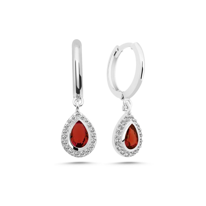 Garnet CZ Huggie Hoop Earrings - E102394