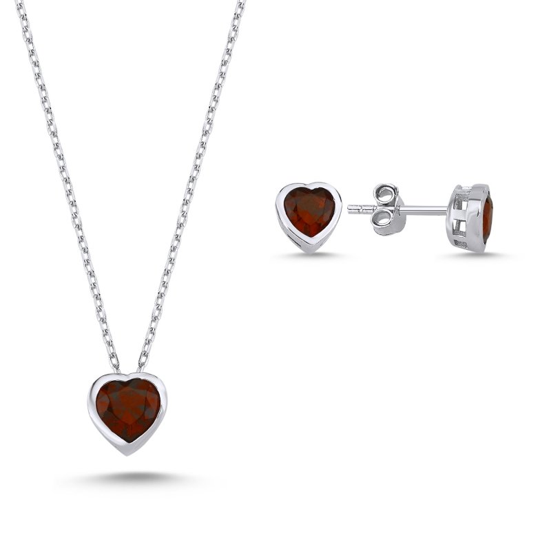 Heart Colored CZ Solitaire Set - S102425