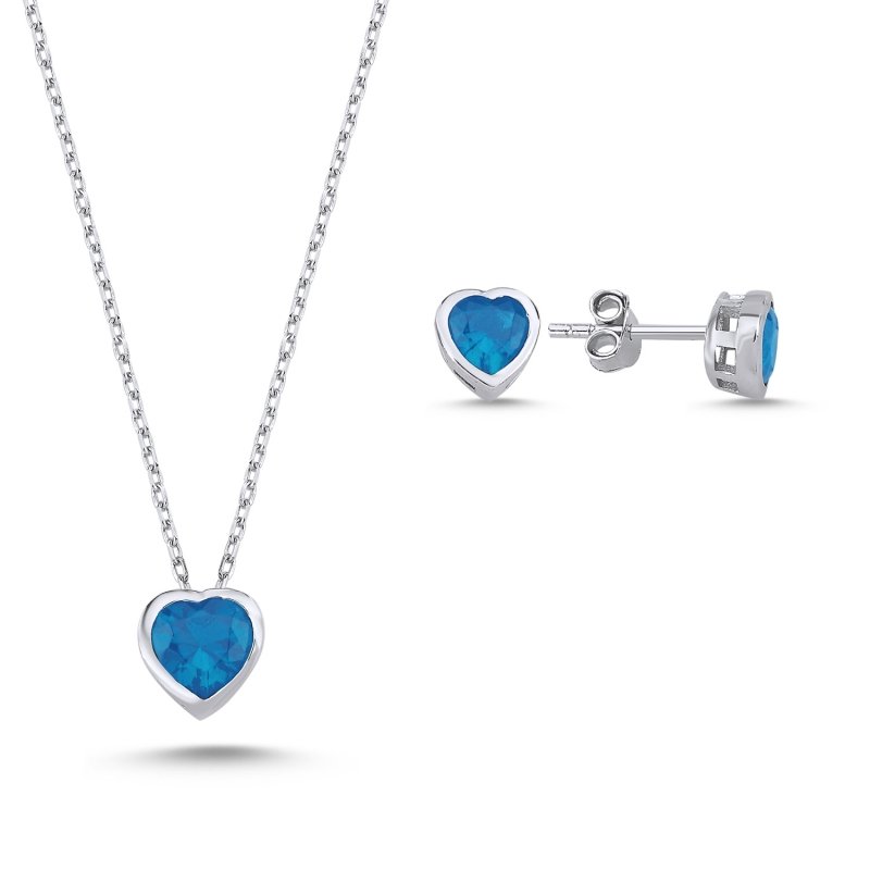 Heart Colored CZ Solitaire Set - S102425
