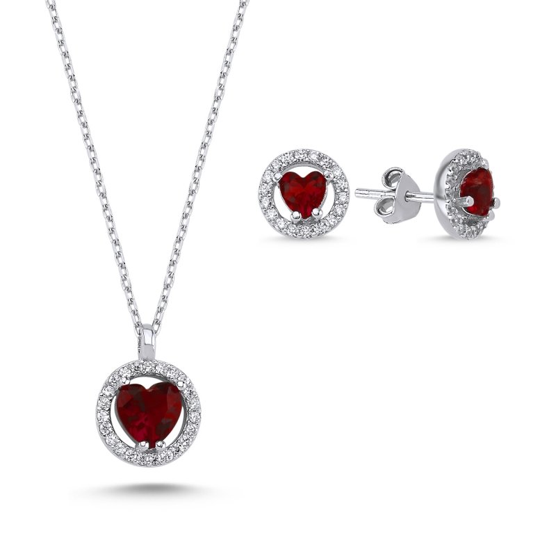 Heart Colored CZ Halo Solitaire Set - S102426
