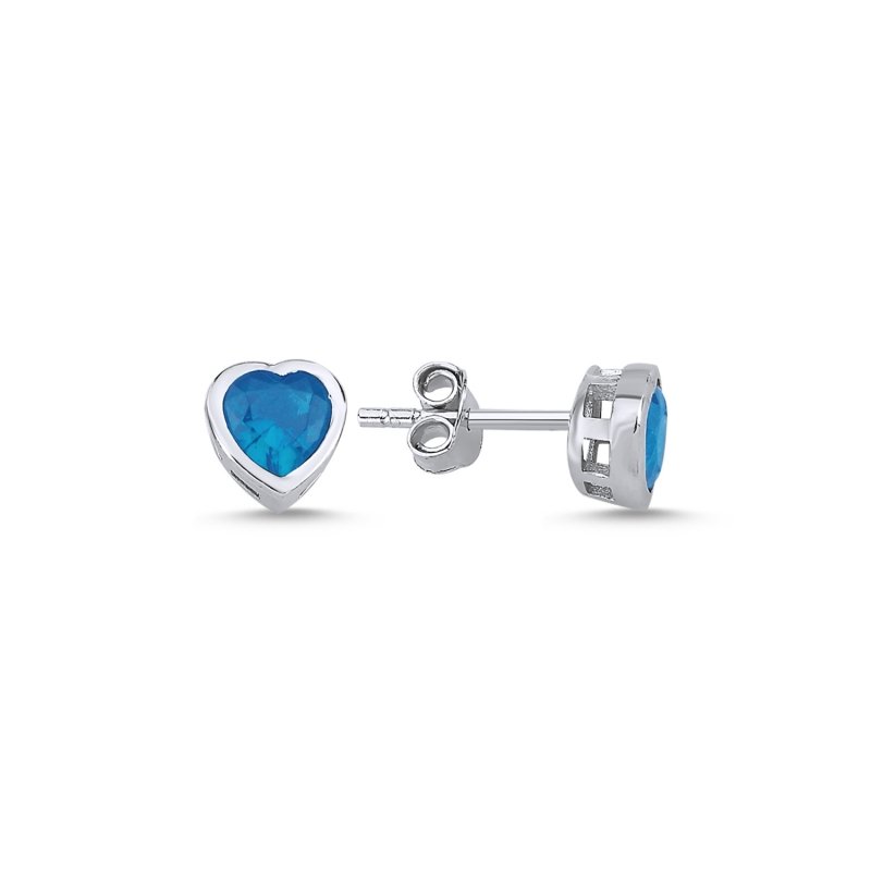Heart Colored CZ Solitaire Stud Earrings - E102428