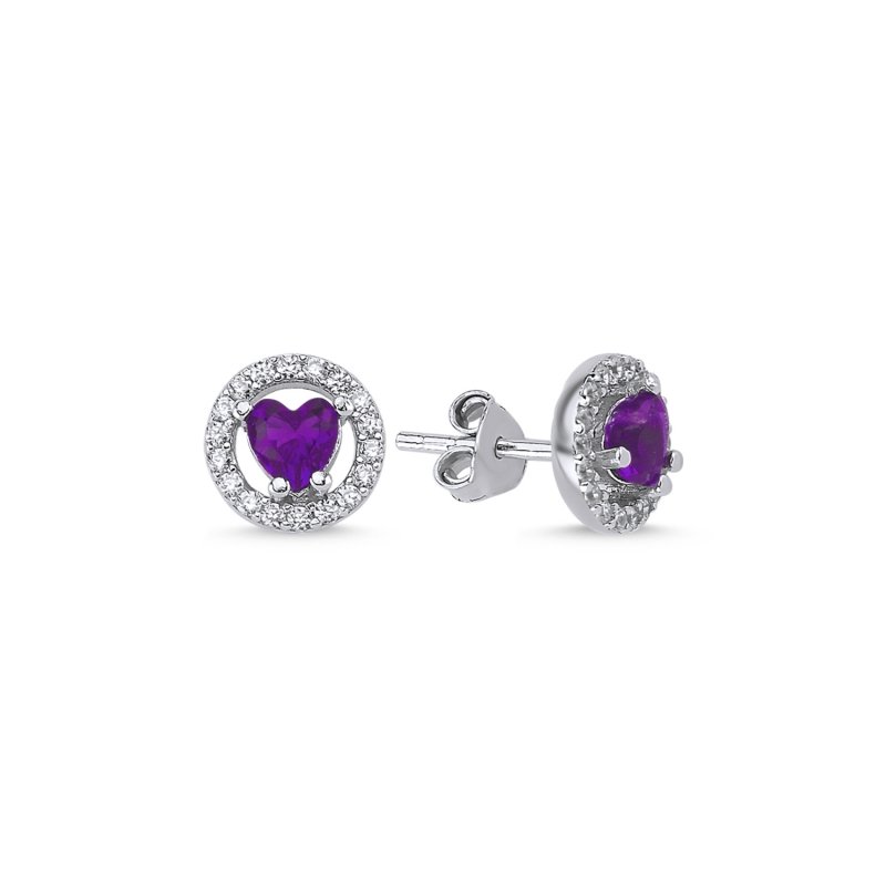 Halo Solitaire Colored CZ Stud Earrings - E102429
