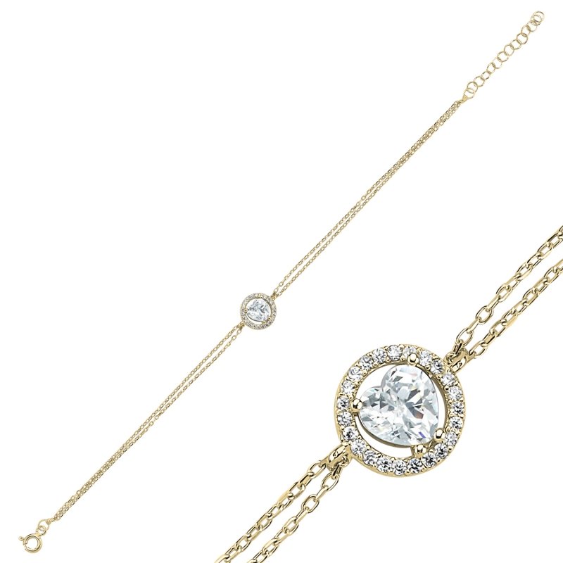 Heart CZ Halo Solitaire Bracelet - B102433