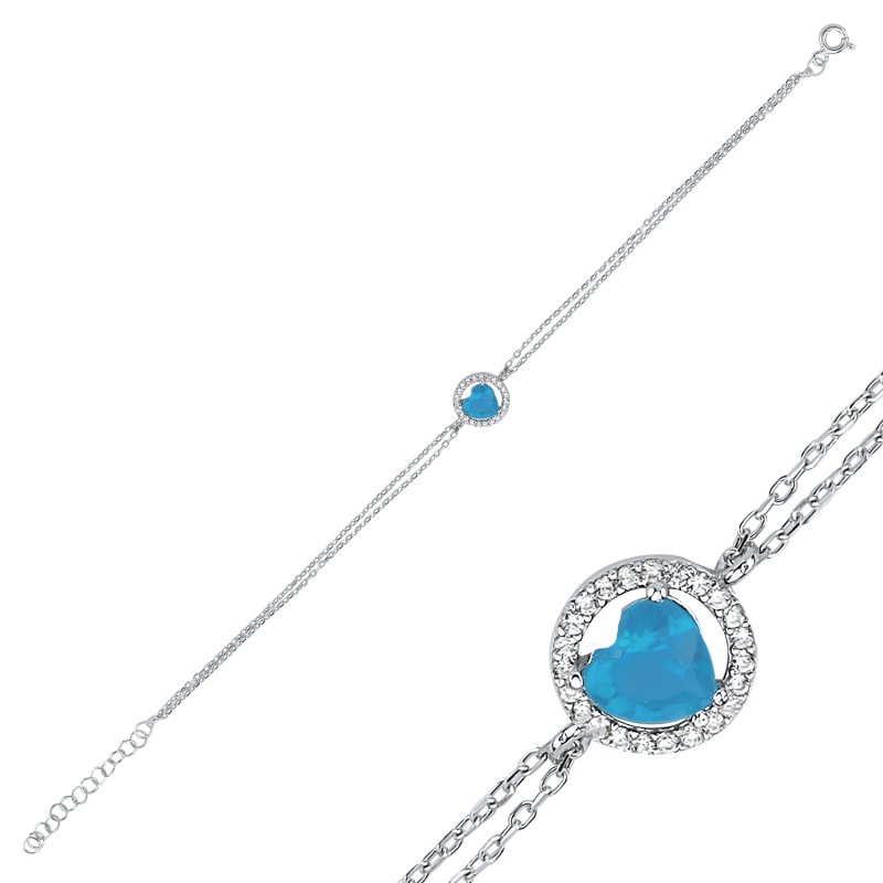 Heart Colored CZ Halo Solitaire Bracelet - B102434