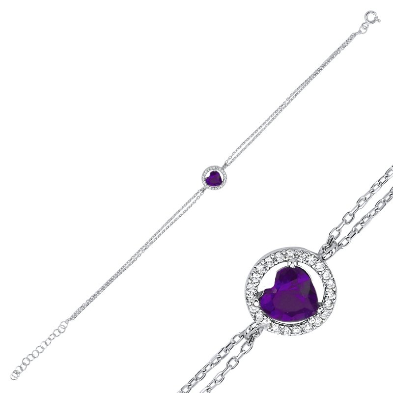 Heart Colored CZ Halo Solitaire Bracelet - B102434