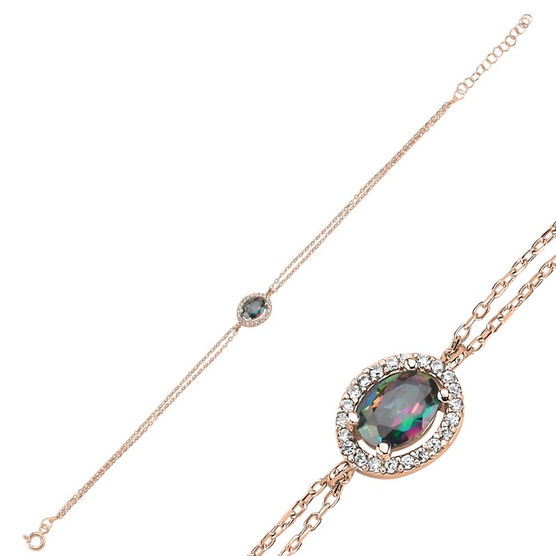 Halo Tektaş Mistik Topaz Zirkon Taşlı Bileklik - B102435