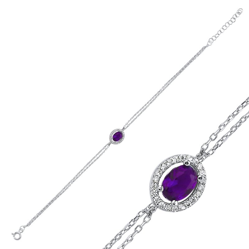 Halo Solitaire Colored CZ Bracelet - B102436
