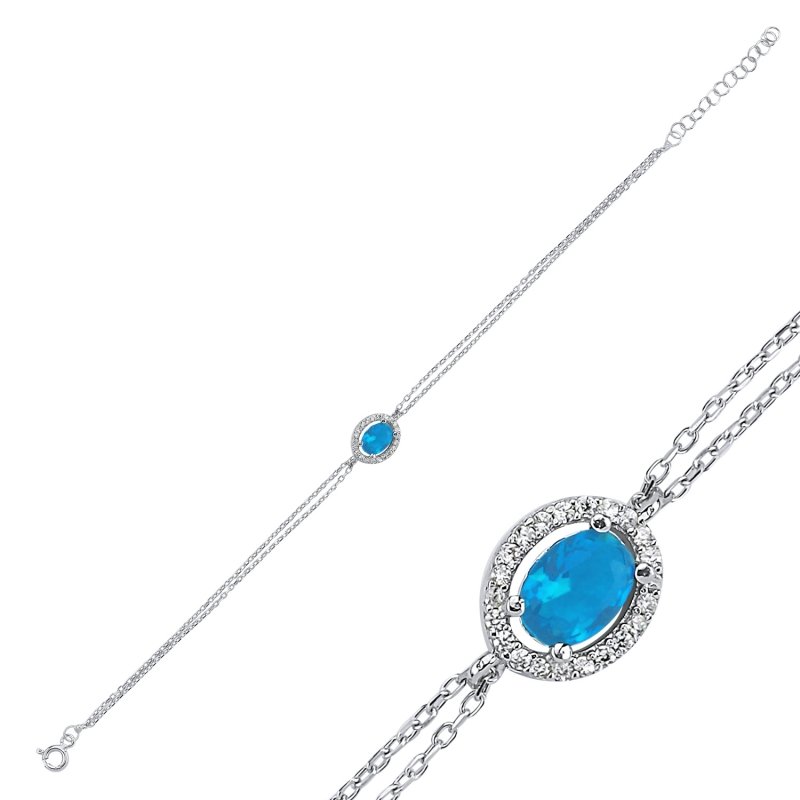 Halo Solitaire Colored CZ Bracelet - B102436