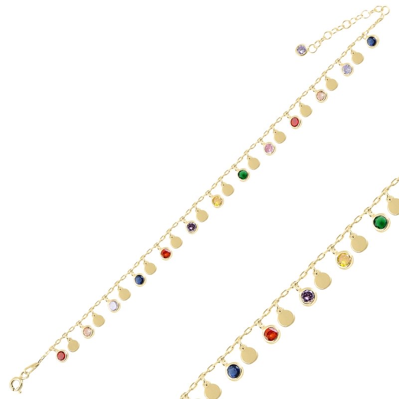 Dangle Sequin & Multi Color CZ Anklet - ANK102442