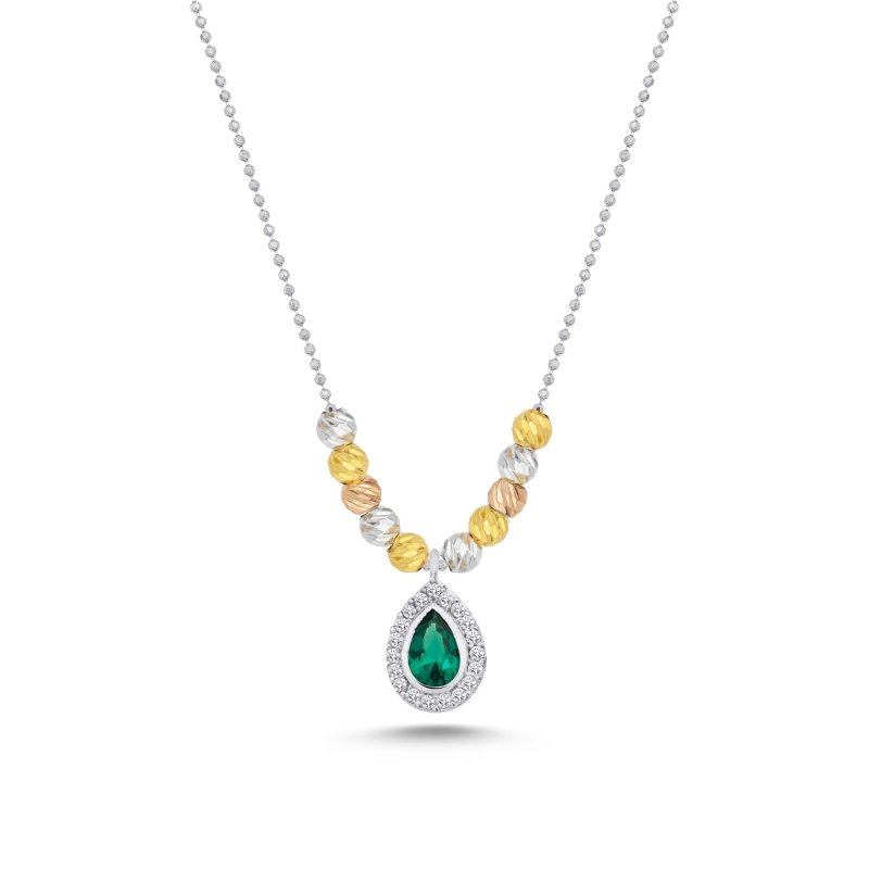Diamond Cut Tricolor Ball & CZ Necklace - N102443