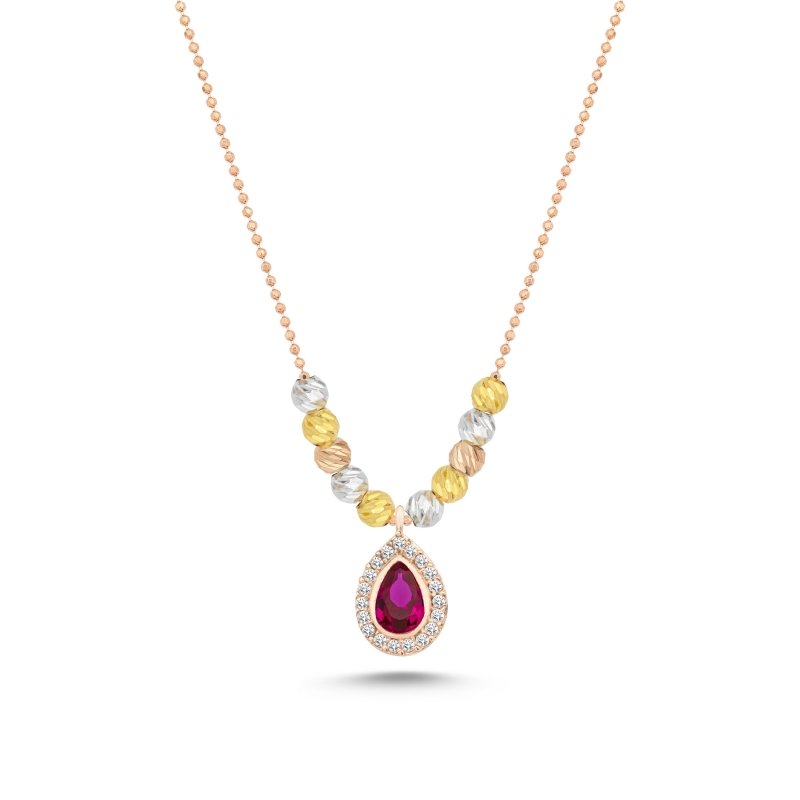 Diamond Cut Tricolor Ball & CZ Necklace - N102444