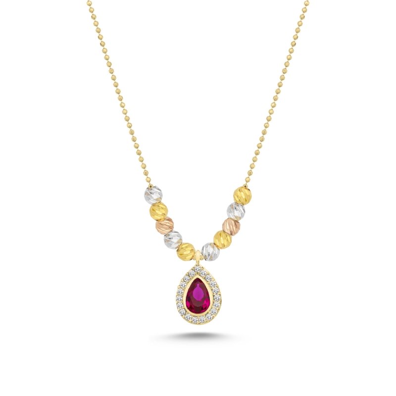 Diamond Cut Tricolor Ball & CZ Necklace - N102444