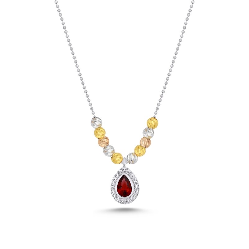 Diamond Cut Tricolor Ball & CZ Necklace - N102446
