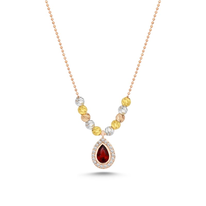 Diamond Cut Tricolor Ball & CZ Necklace - N102446