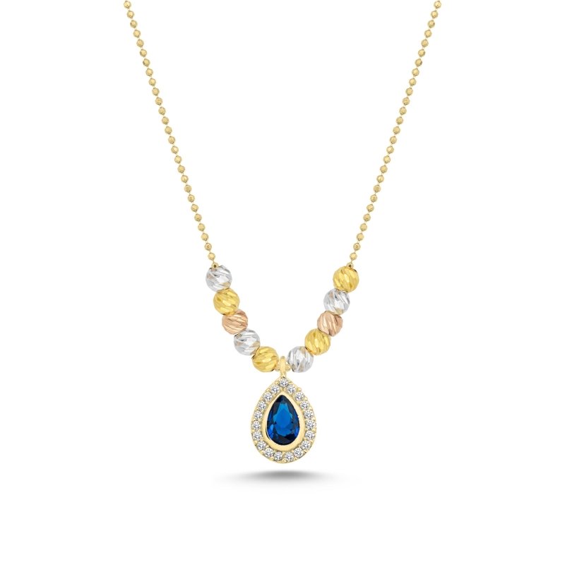 Diamond Cut Tricolor Ball & CZ Necklace - N102447