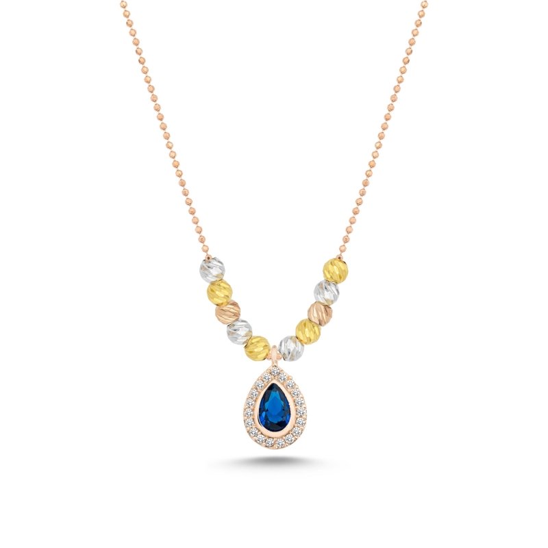 Diamond Cut Tricolor Ball & CZ Necklace - N102447