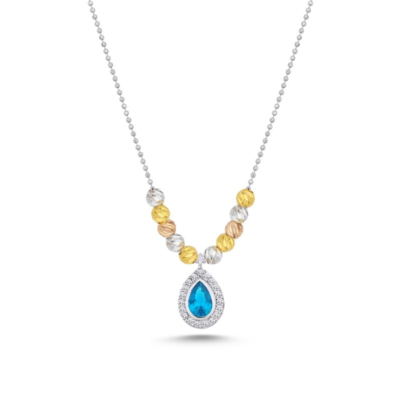 Diamond Cut Tricolor Ball & CZ Necklace - N102448