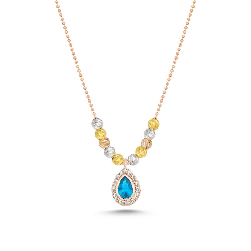 Diamond Cut Tricolor Ball & CZ Necklace - N102448