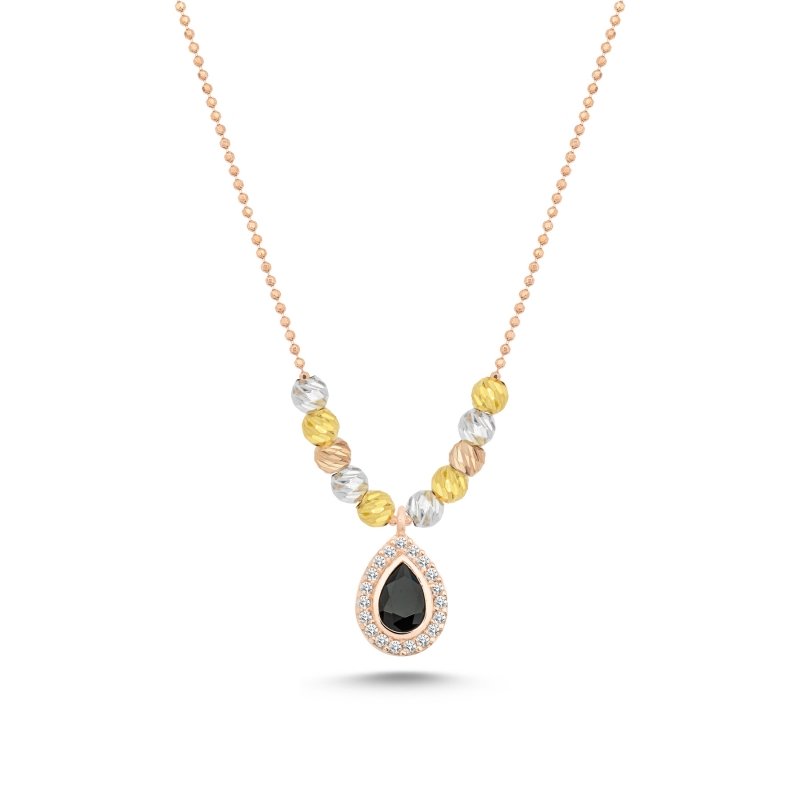 Diamond Cut Tricolor Ball & CZ Necklace - N102449
