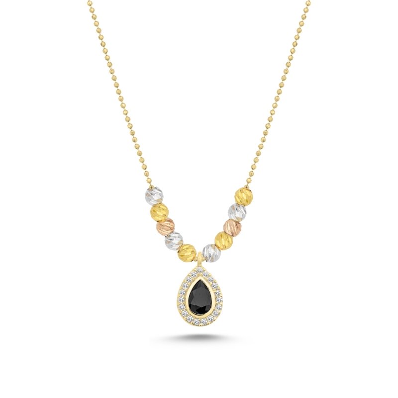 Diamond Cut Tricolor Ball & CZ Necklace - N102449