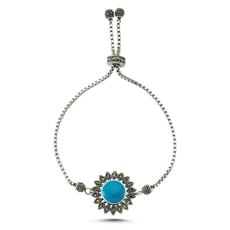 Turquoise & Marcasite Adjustable Sliding Bracelet - B102454