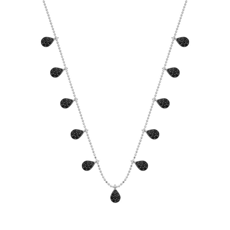 Black CZ Dangle Charm Necklace - N102466
