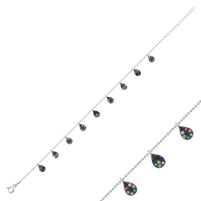 Mixed Color CZ Dangle Charm Bracelet - B102467