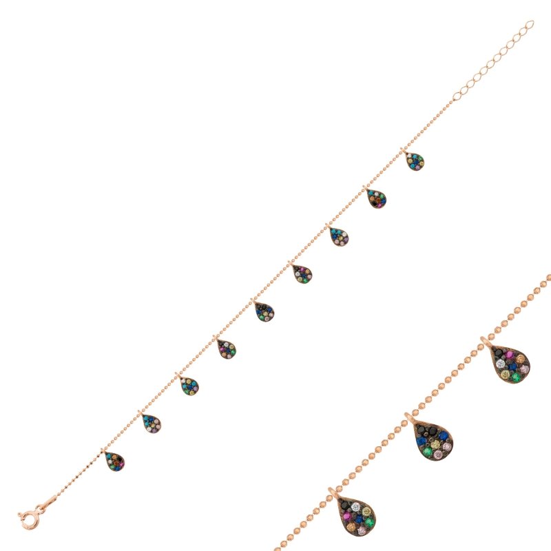 Mixed Color CZ Dangle Charm Bracelet - B102467