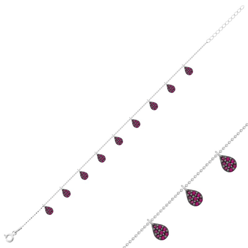 Ruby CZ Dangle Charm Bracelet - B102470