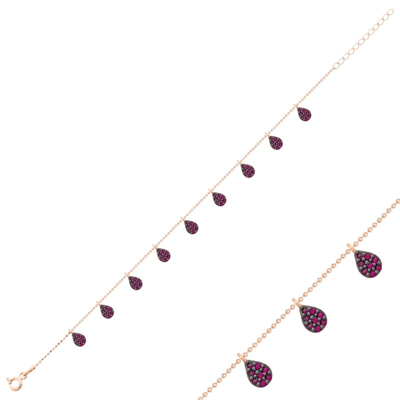 Ruby CZ Dangle Charm Bracelet - B102470