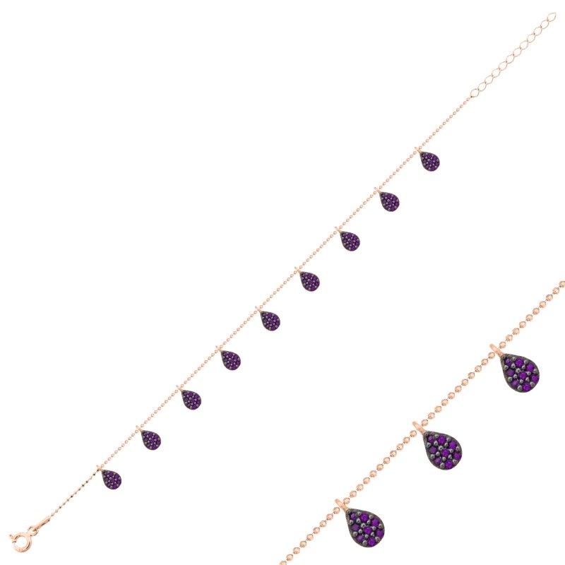 Amethyst CZ Dangle Charm Bracelet - B102471