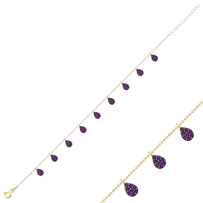 Amethyst CZ Dangle Charm Bracelet - B102471