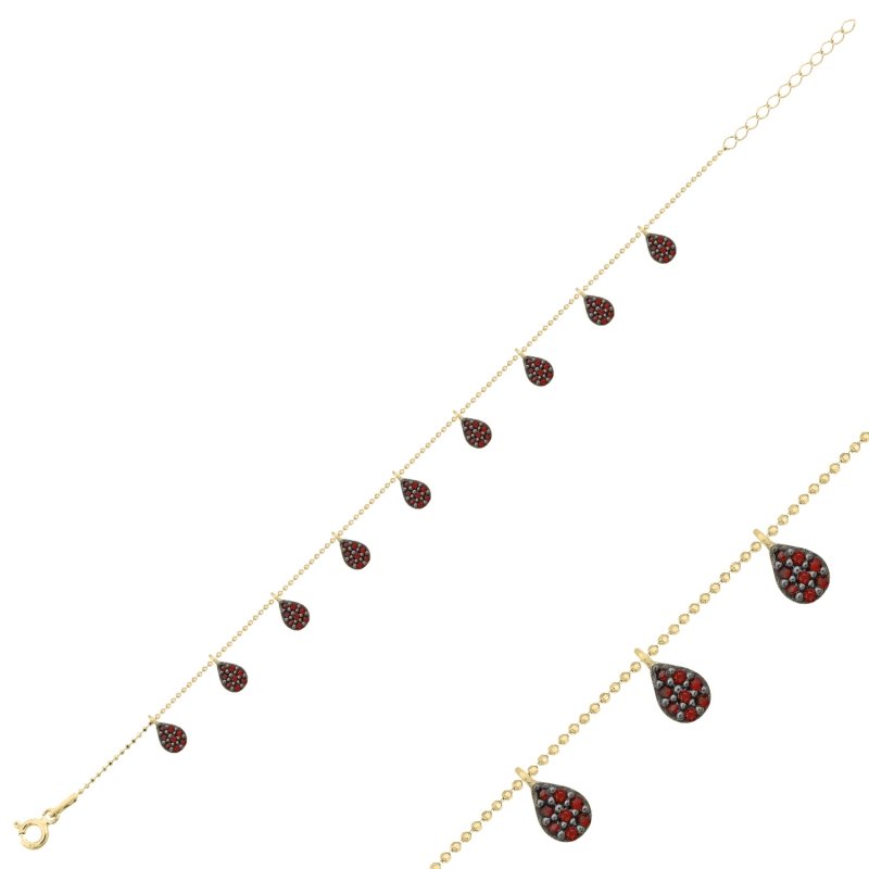 Garnet CZ Dangle Charm Bracelet - B102472