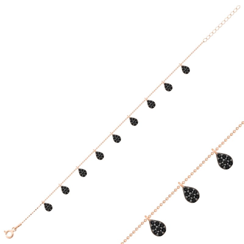 Siyah CZ Dangle Charm Bracelet - B102473