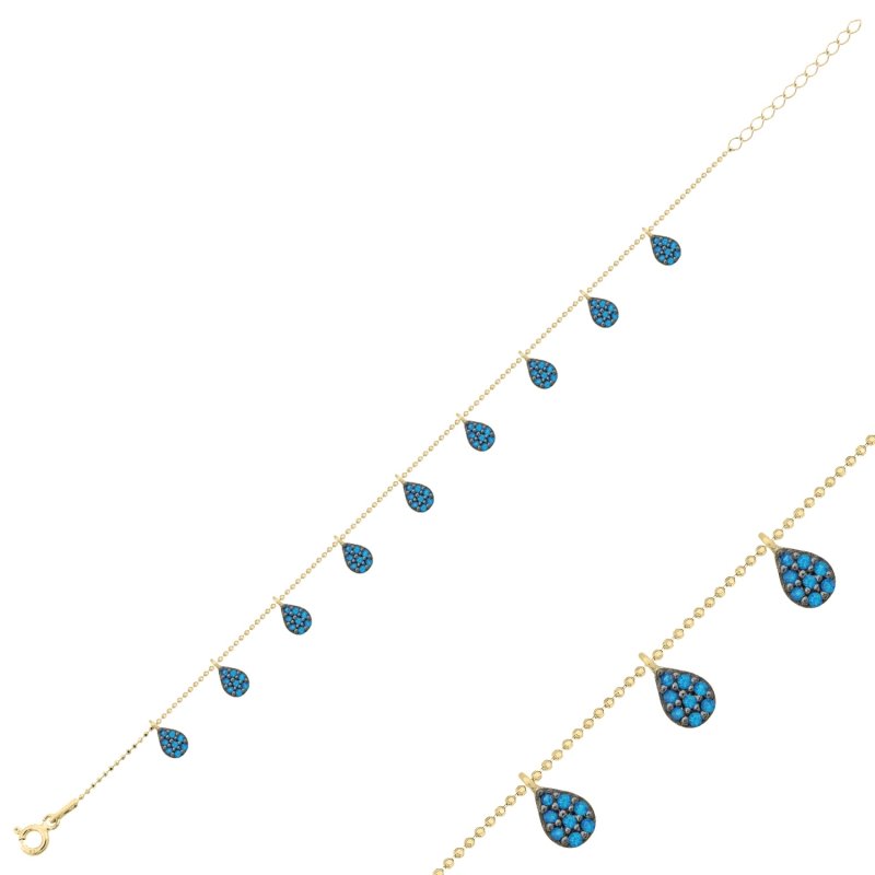 Akuamarin Zirkon Taşlı Sallantılı Şans Bilekliği - B102474