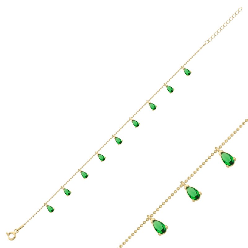 Teardrop Emerald CZ Dangle Charm Bracelet - B102476