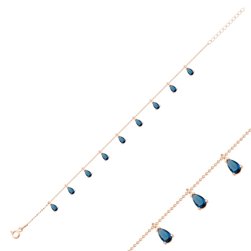 Teardrop Sapphire CZ Dangle Charm Bracelet - B102478