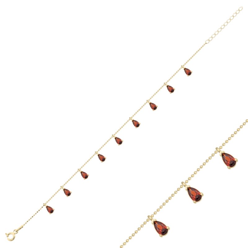 Teardrop Garnet CZ Dangle Charm Bracelet - B102479
