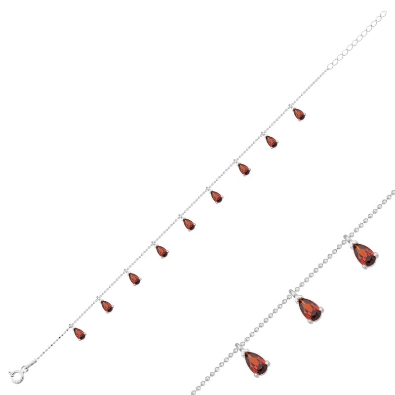 Teardrop Garnet CZ Dangle Charm Bracelet - B102479