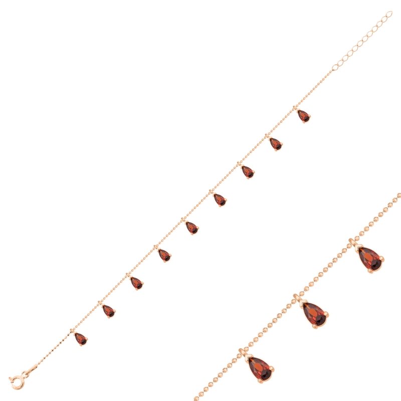 Teardrop Garnet CZ Dangle Charm Bracelet - B102479