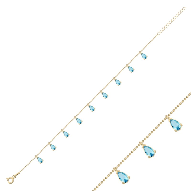 Teardrop Aquamarine CZ Dangle Charm Bracelet - B102480