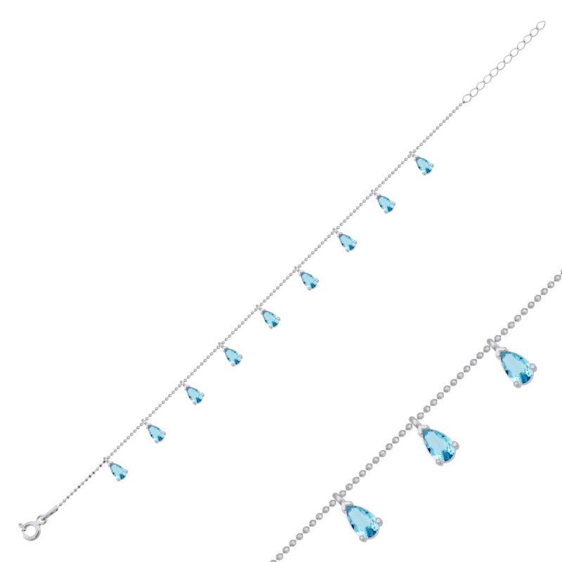 Teardrop Aquamarine CZ Dangle Charm Bracelet - B102480