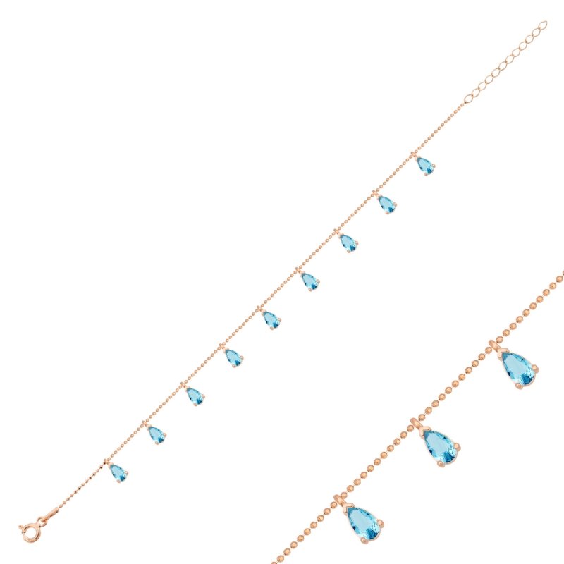 Teardrop Aquamarine CZ Dangle Charm Bracelet - B102480
